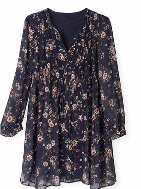 Time and Tru Navy Floral Long Sleeve Dress